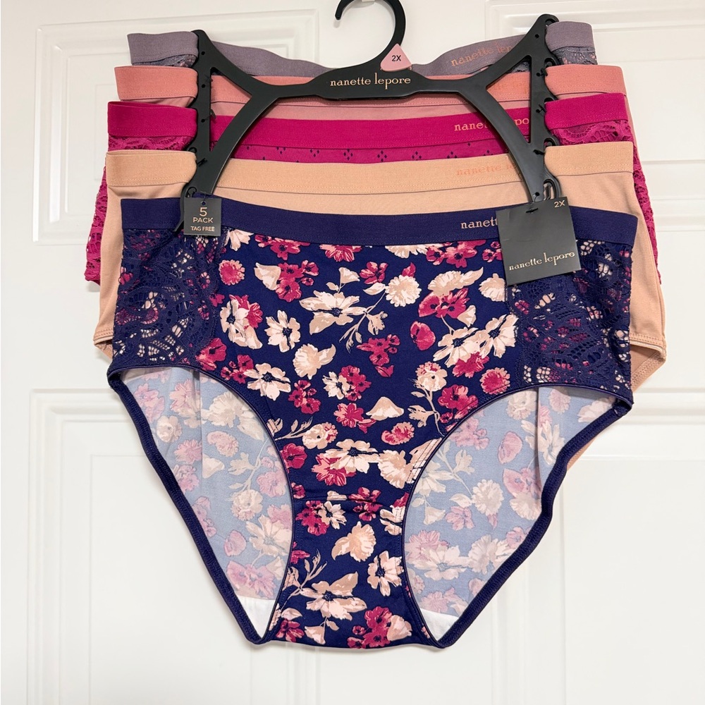 Nanette Lepore Navy Floral High-Waist Panty Set with Blush Accents